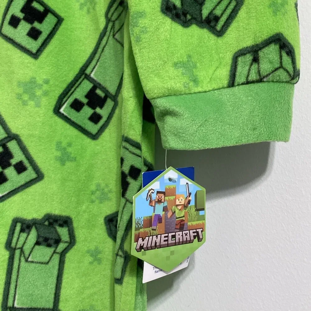 MINECRAFT Boys Pajamas 14/16 XL One Piece Union Suit Pjs Halloween Costume NEW